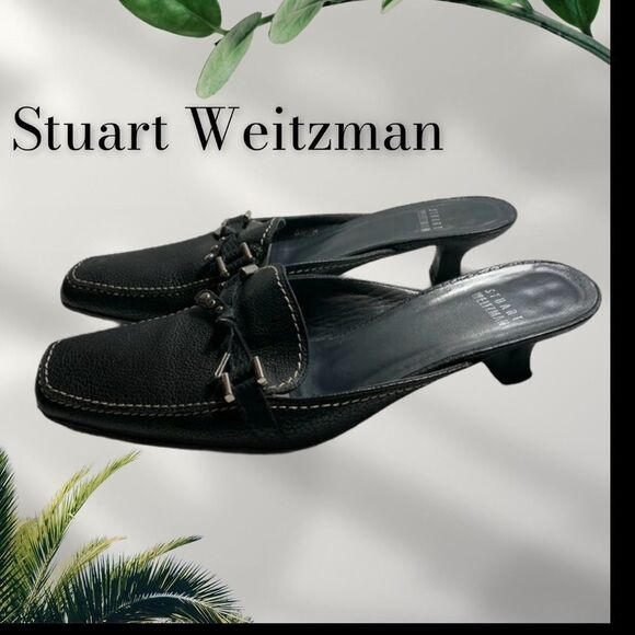 Stuart Weitzman Black Leather Slide Mules 6.5 - Picture 1 of 6